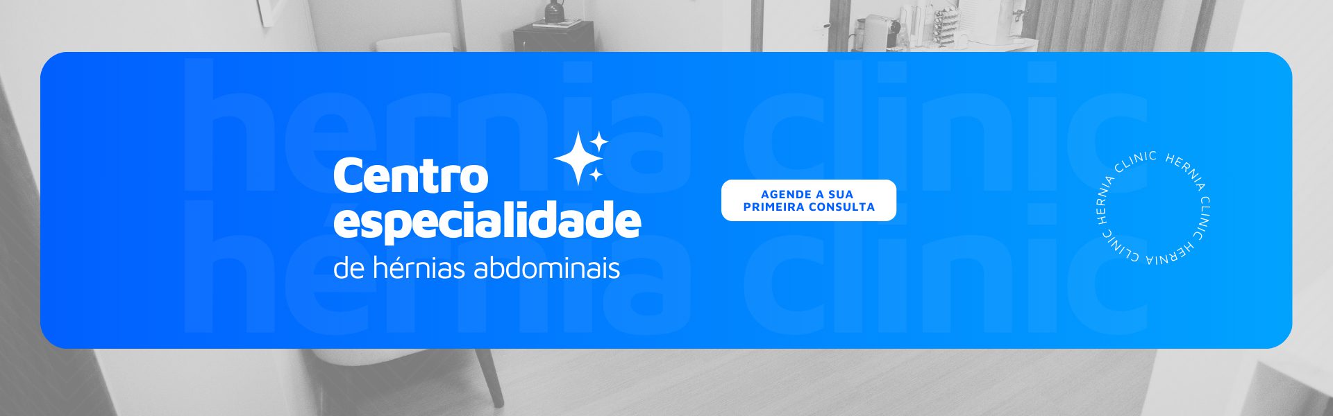 uma banner azul com texto branco "centro especialidade de hérnias abdominais"