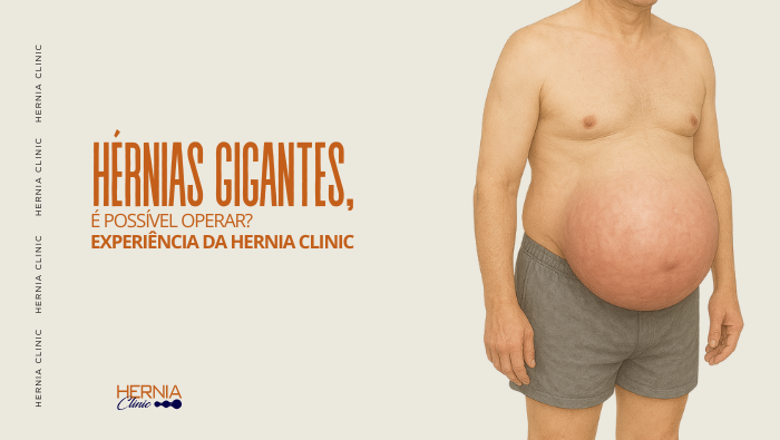 Homem com abdômen muito dilatado devido a uma hérnia gigante, evidenciando inchaço abdominal significativo.