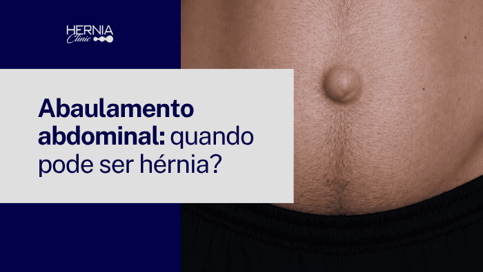 Abdômen masculino com saliência na região do umbigo, sugerindo possível hérnia ou abaulamento abdominal.