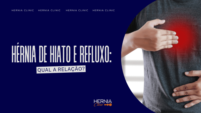 Hérnia de hiato e refluxo: qual a relação? 1 Pessoa com a mão no peito e outra no abdômen, destacando desconforto causado por refluxo e hérnia de hiato.